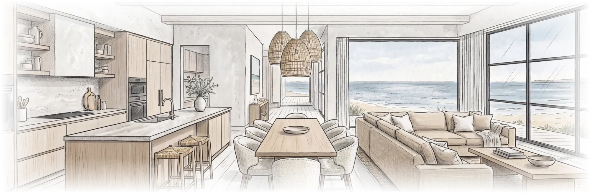 Watercolour sketch of a Studio AROS interior scheme